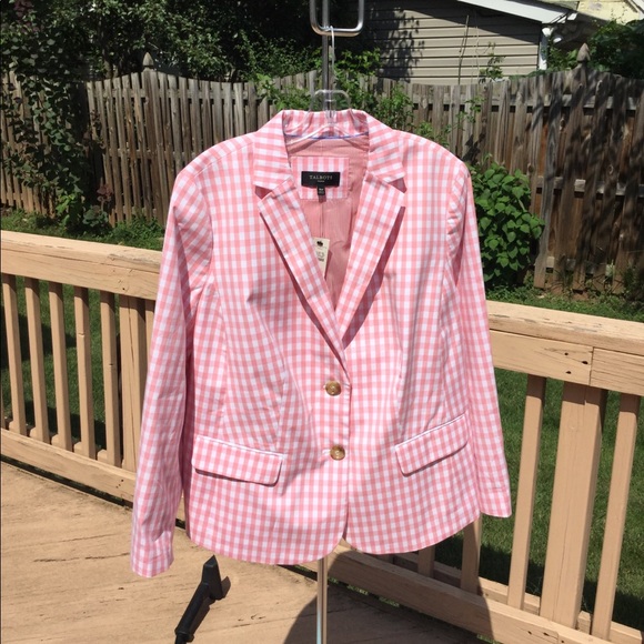 Talbots Jackets & Blazers - NWT Talbots Pink & White Linen Gingham Lined Blaz
